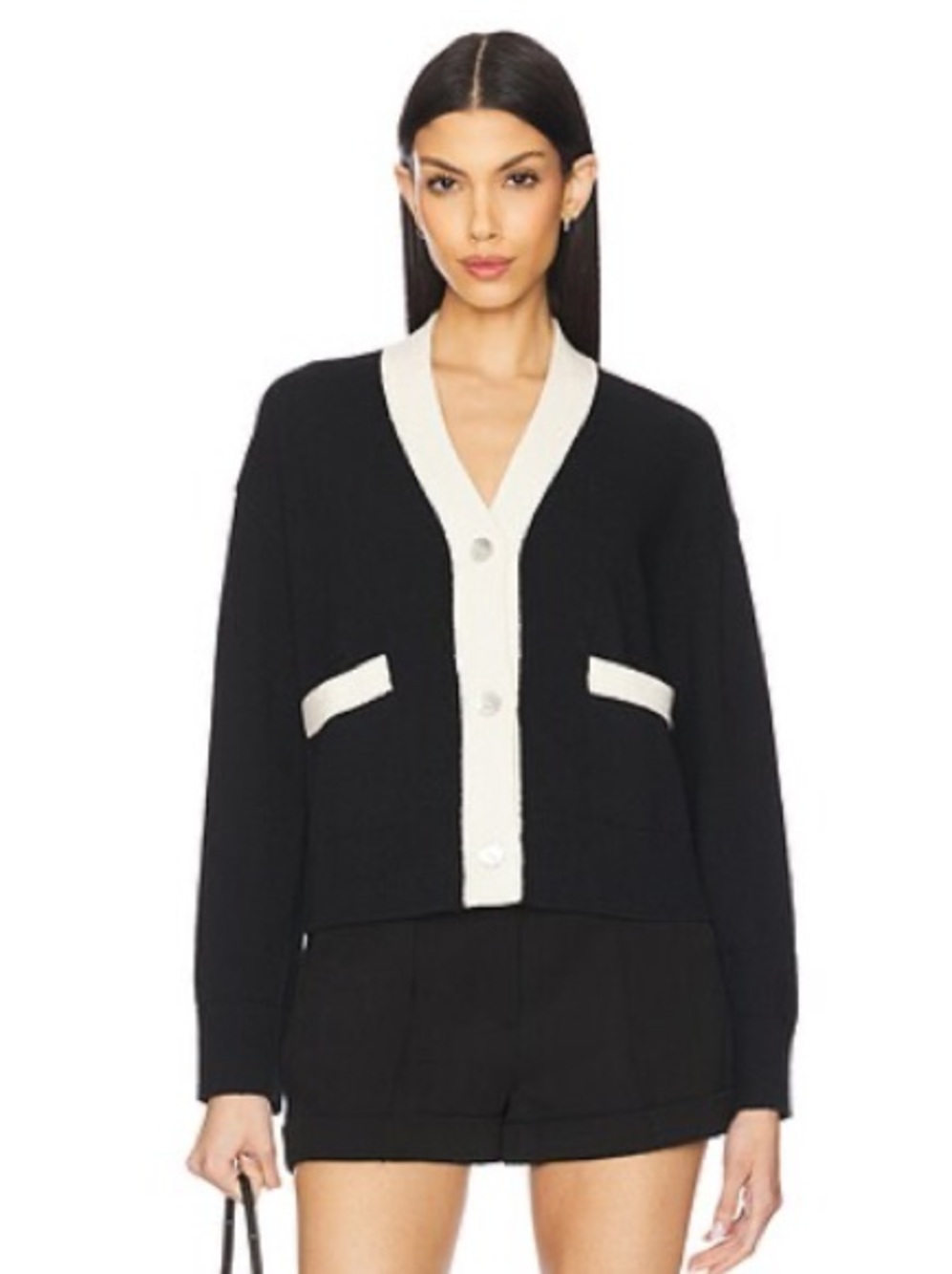 Rails Geneva Colorblock Black Cream V-Neck Button Cardigan Sweater Women’s XS